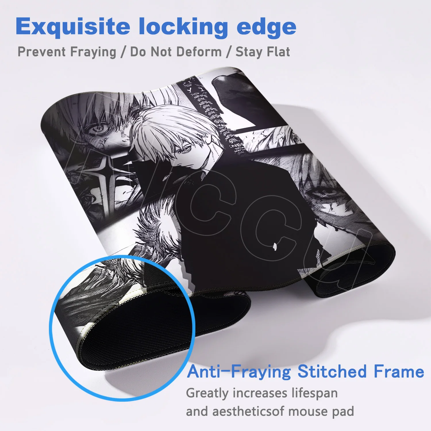 Novo anime grande tokyo ghoul mousepad borda de bloqueio preto e branco quadrinhos jogo pc xxl tapetes de ratos escritório computador teclado mesa almofada
