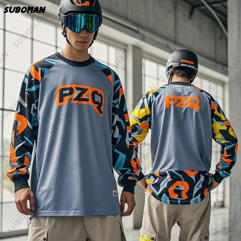 

Новый 12-цветный мужской трикотаж PZQ для мотокросса с длинным рукавом для скоростного спуска, футболка для гонок по бездорожью, быстросохнущая футболка для велоспорта, эндуро, Mtb
