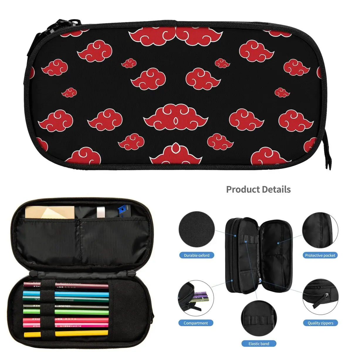 

Black And Red Cloud Pencil Cases for Students Gifts Pen Box Pencil Bag Large Capacity Pencil Pouch Storage Stationery Supplies