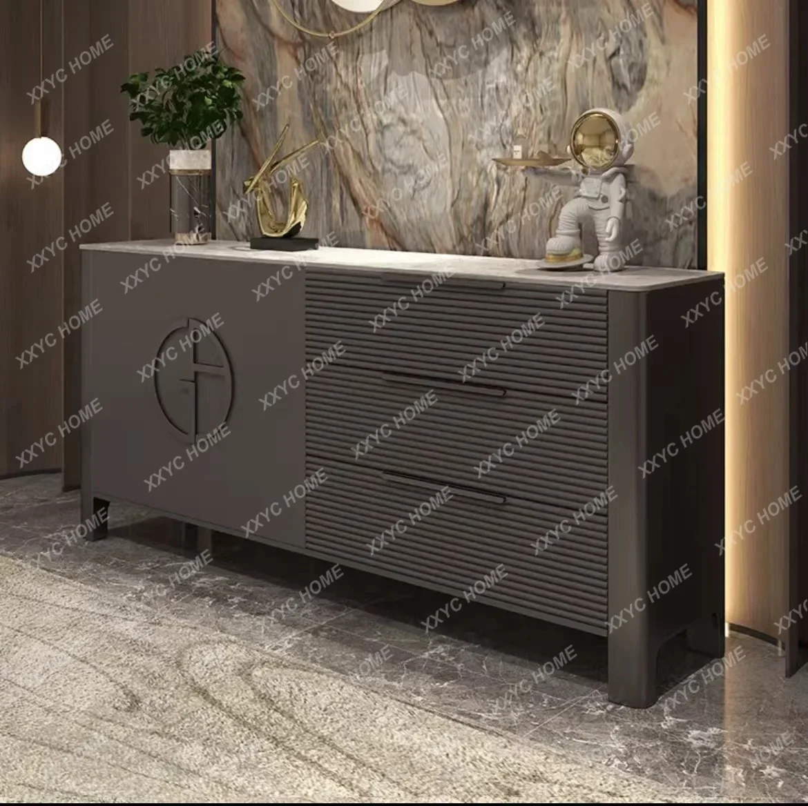 

KLight luxury solid wood porch cabinet post-modern living room simple rock slab storage