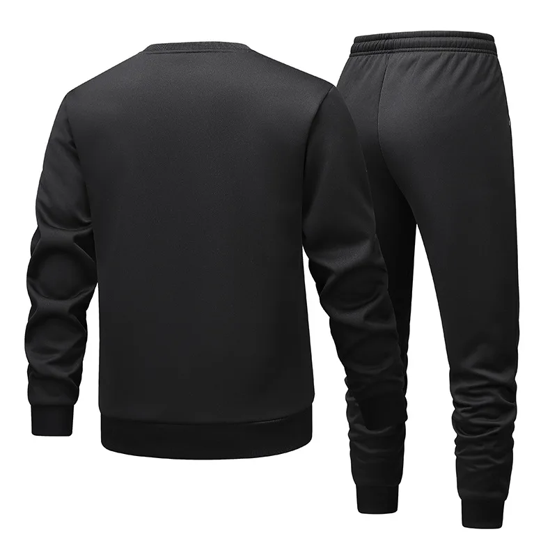 Men's Warm Fleece Sweatshirt Sets American Style Loose-fit Sport Hoodie + Pants Plus Velvet Round Neck Tops Casual Trousers Suit