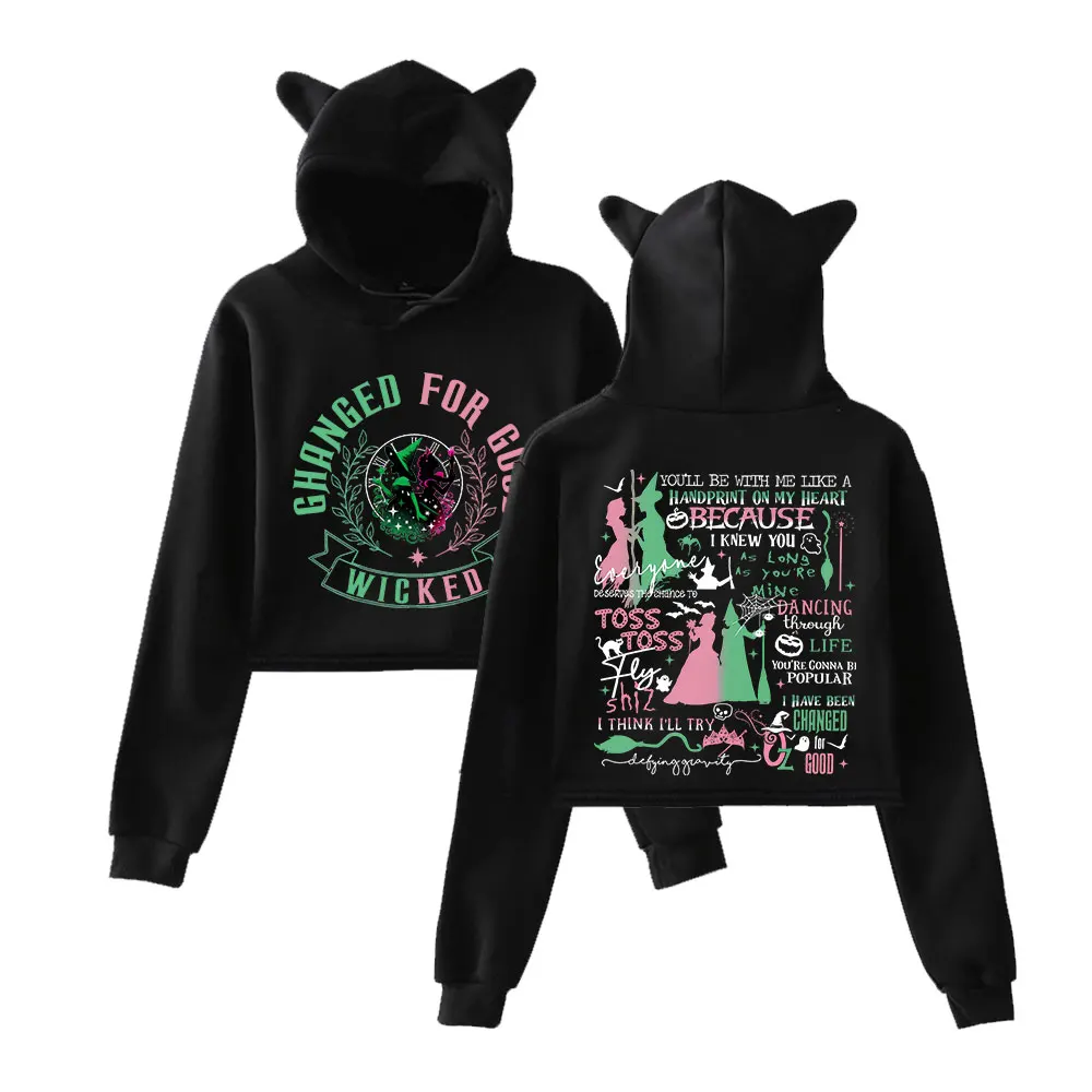 

Wicked Changed For Good Defy Gravity Vintage 90s Streetwear Hoodie Fashion Merch Hoodies Sweatshirts for Girl Cat Ear Crop women