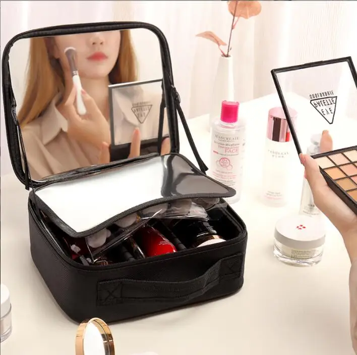 Make-up spiegel tasche Reise Kosmetik Tasche Für frauen Tragbare Beauticia Weibliche Machen Up Lagerung Box Nagel Werkzeug Koffer