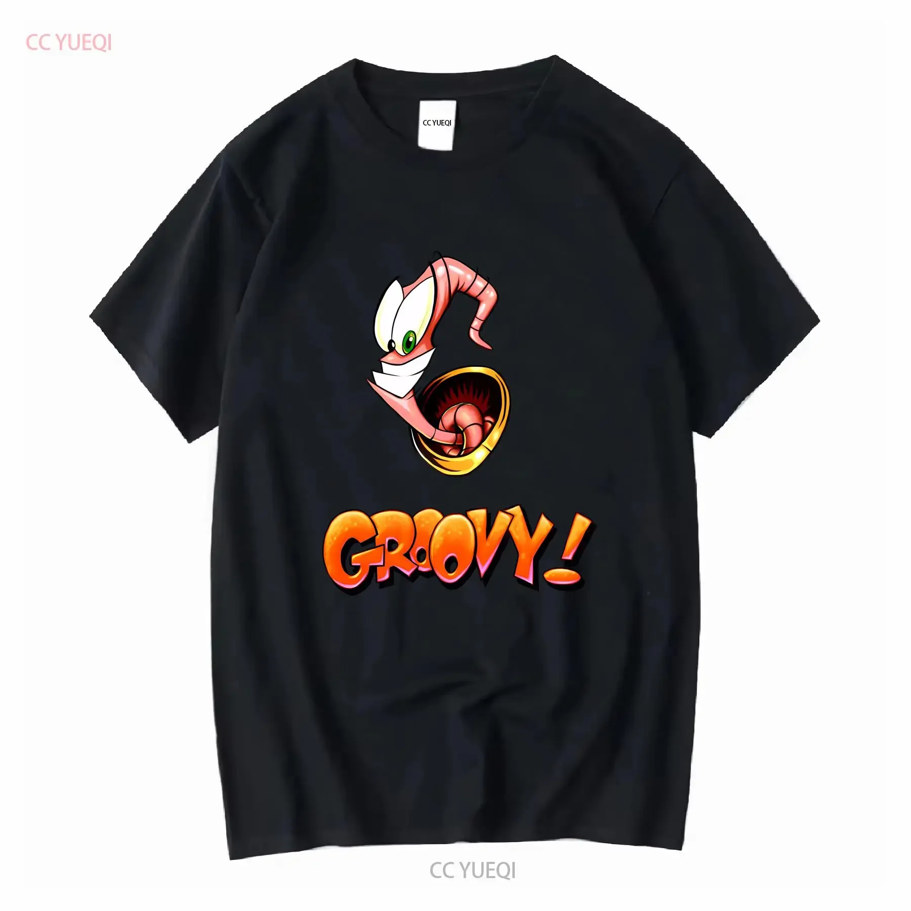 Camiseta de jugador de videojuegos Earthworm Jim Groovy, camiseta de manga larga vintage lavada informal para hombre, ropa de calle suave y versátil a la moda