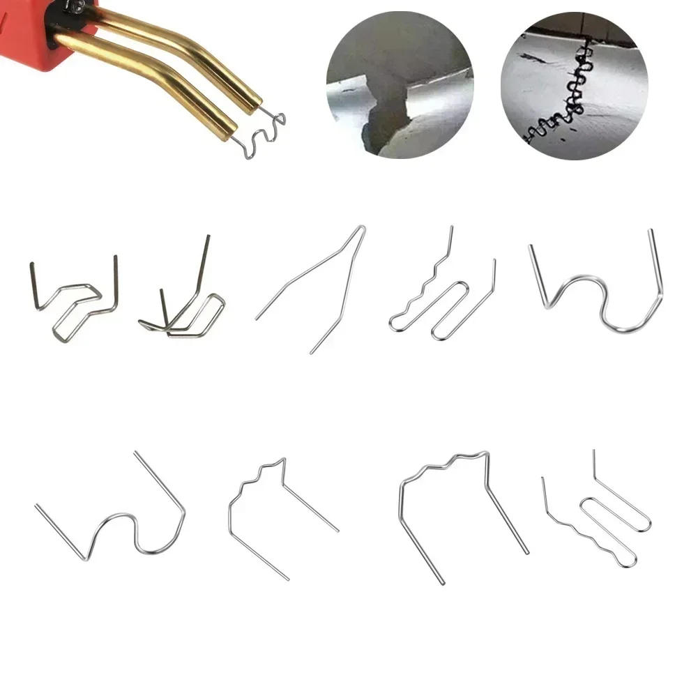 Grapas de grapadora caliente para soldador de plástico, 100 Uds., 0,6/0,8mm, reparación de plástico, grapas onduladas precortadas estándar, parachoques de soldadura para parachoques de coche