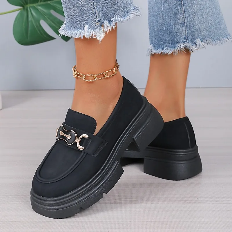 Women's Single Shoes Summer New Thick Soled Round Head Relief Pearl Loafers Casual Comfort Increase Non-slip Mary Jane Shoes