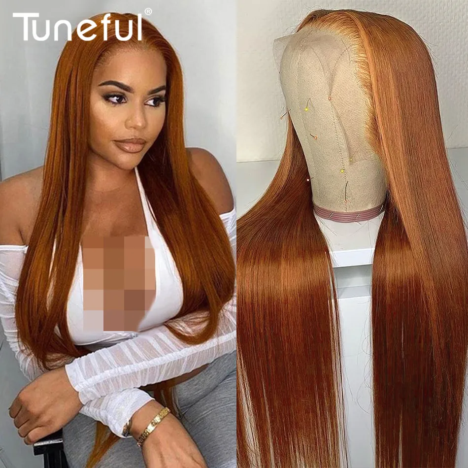 13x6 Ginger Blonde Fall Colored Human Hair Lace Front Wigs 180% HD Lace Frontal Wigs Straight Honey Blonde Human Hair Wig