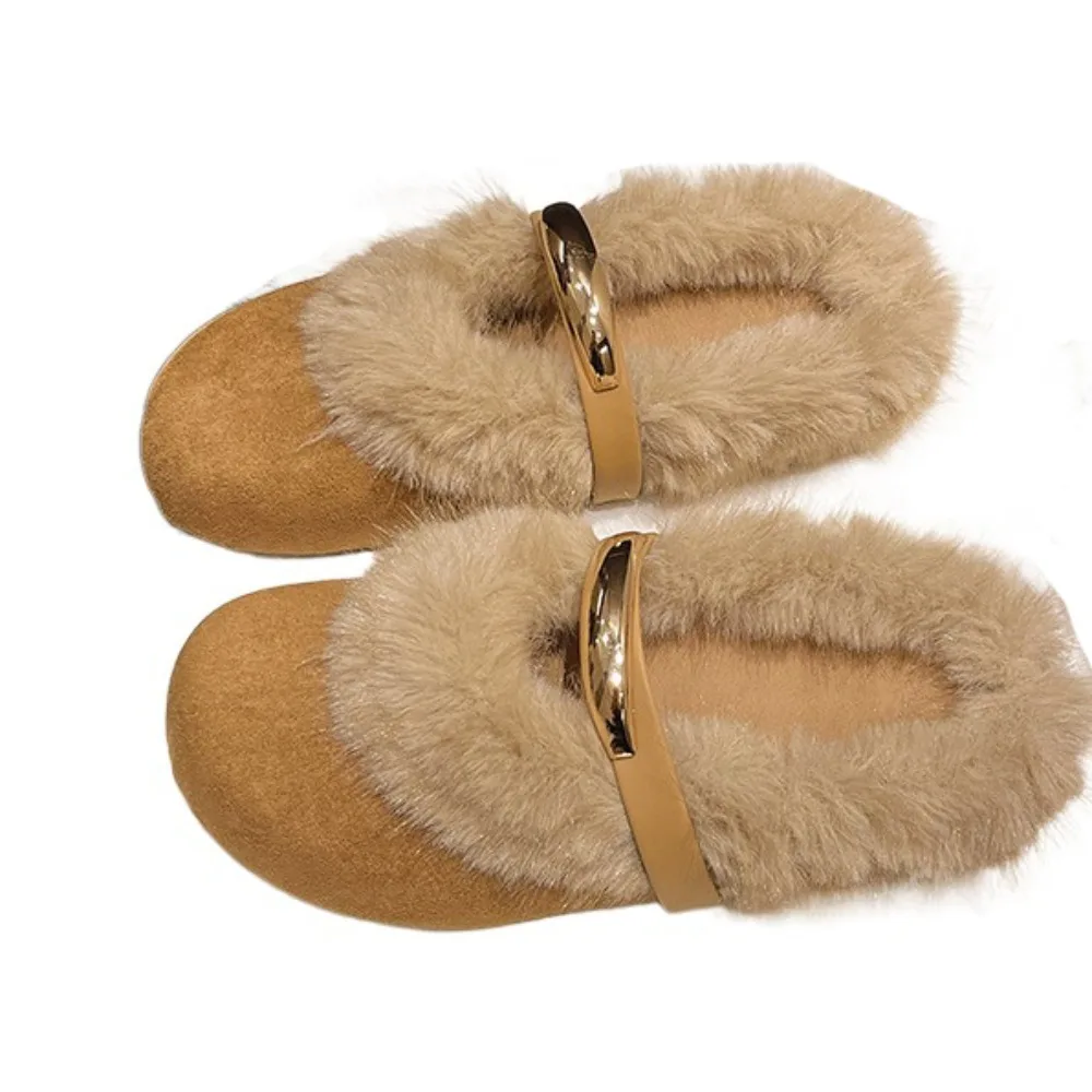 

Suede Leopard Print Warm Slippers Soft Round Head Coral Fleece Slippers Thick Bottom Home Wear Retro Winter Shoes Outdoor