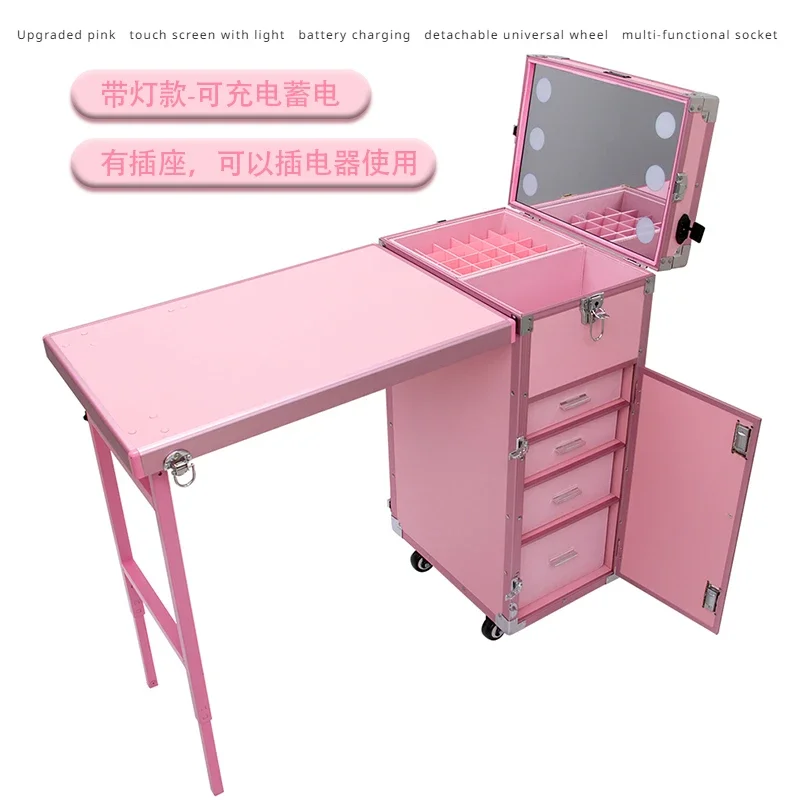 

Nail Beauty Box Bluetooth Portable Tattoo Toolbox Universal Wheel Trolley Makeup Manicure Workbench Stall