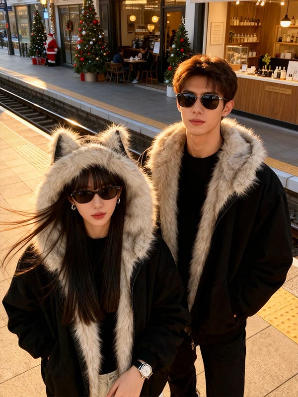 

Утепленная куртка свободного кроя с меховым воротником для мужчин и женщин, осенне-зимняя, теплая, на хлопковом наполнителе, повседневная