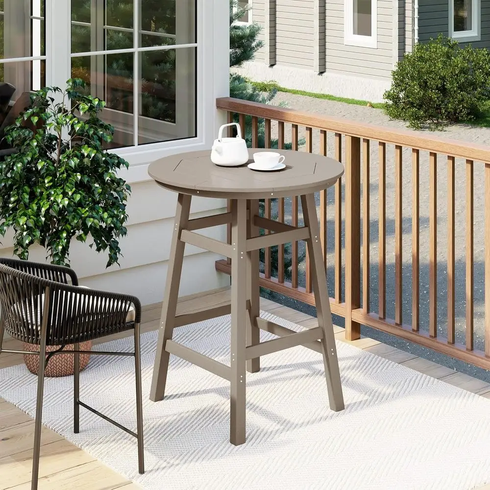 

42 Round Counter Height Patio Bistro Table with Umbrella Hole, Weathered Wood for Outdoor Dining