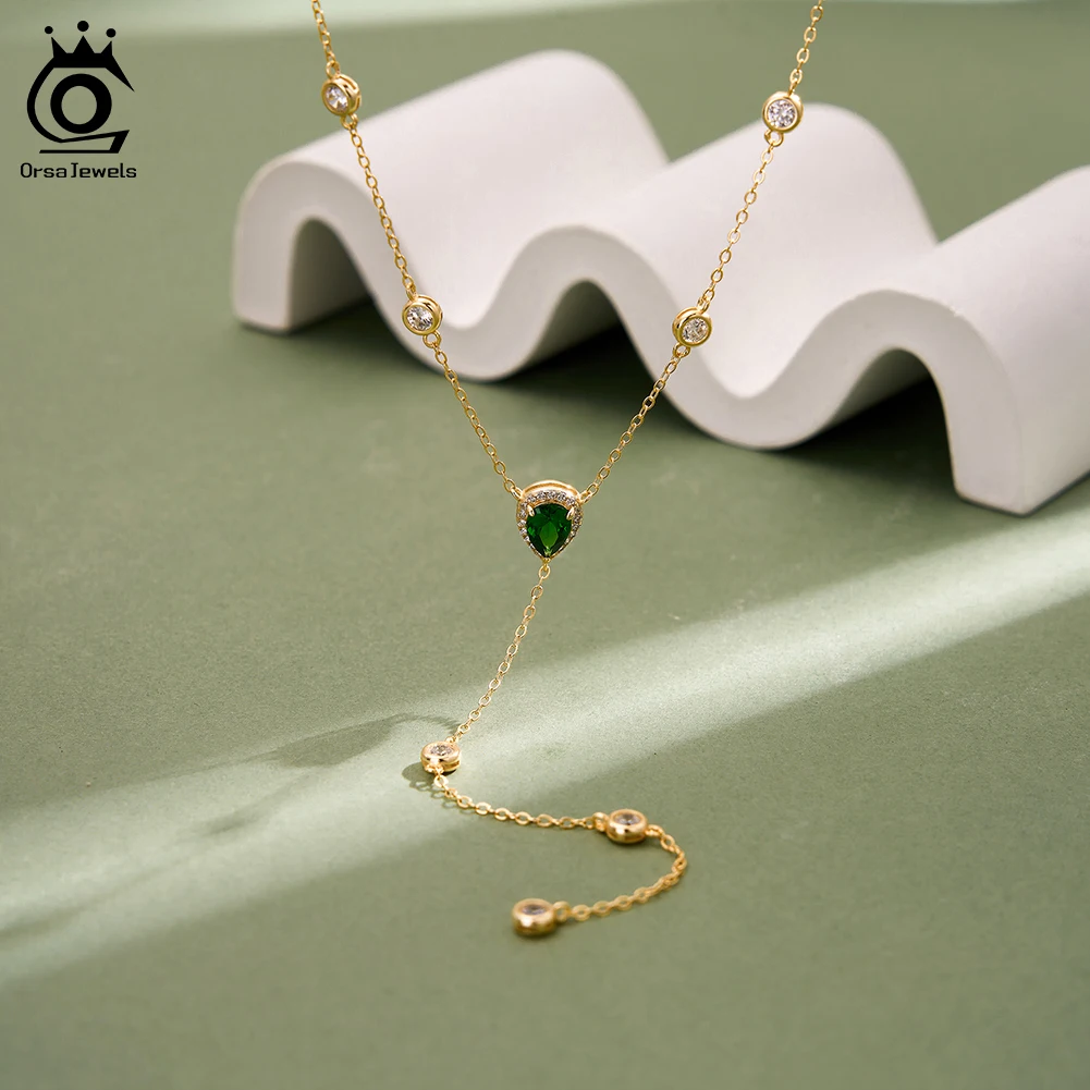 

ORSA JEWELS Exquisite 925 Sterling Silver Brilliant Y-shaped Chain Necklace for Women with CZ Summer Jewelry Accessorry BQN39
