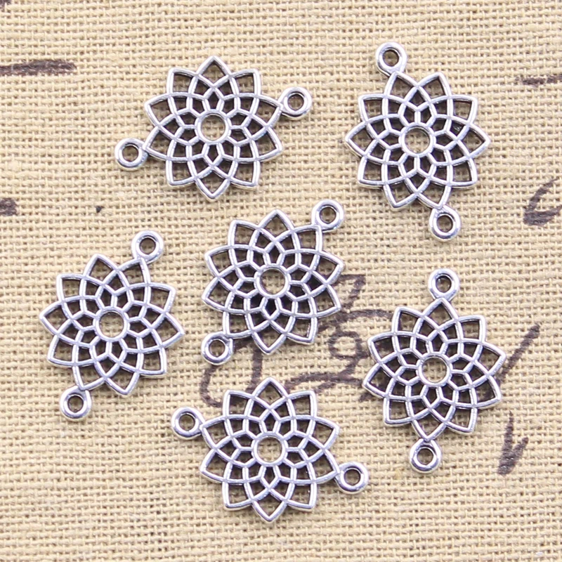 30pcs Charms Lotus Link Flower Connector 14x20mm Antique Silver Color Pendants Making DIY Handmade Tibetan Finding Jewelry