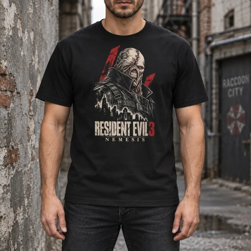 Men's T-shirt Camiseta Biohazard, Revenge Goddess, Estilo Retro Horror Game Camiseta, Suitable for All Seasons, Unisex T-shirt