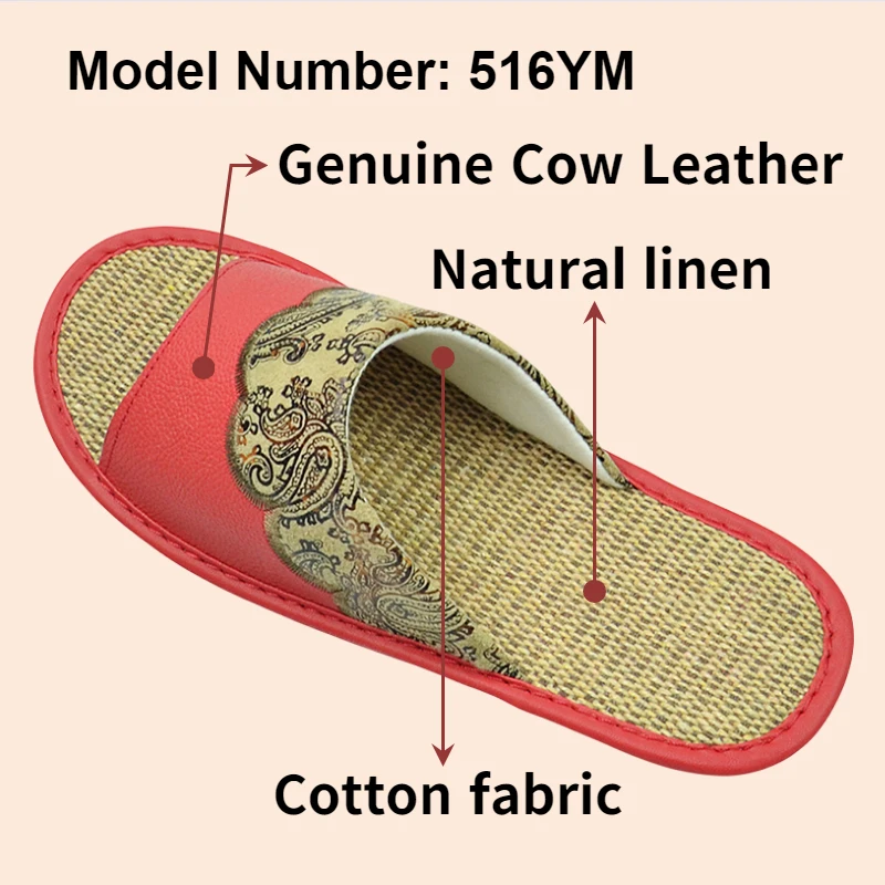 Genuine Cow Leather Slippers Homes in indoor slipper summer men women elderly non-slip soft soles casual single Slides shoes