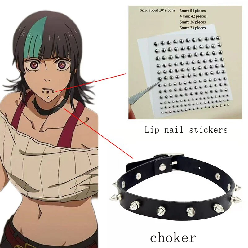 

Anime Kirara Hoshi Cosplay Prop PU leather Choker Necklace Lip Stud Fashion Set For Halloween Party For Women Men Accessory