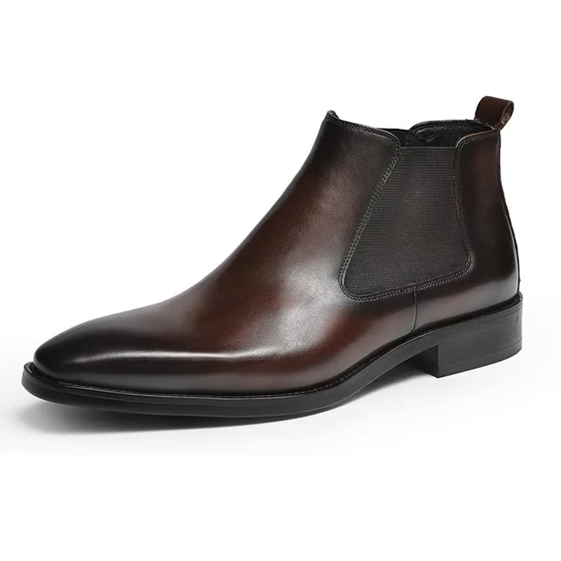 

Phenkang Men Winter Genuine Cow Leather Chelsea Boots Brogue Casual Ankle Flat Shoes Comfortable Quality Slipon Dress Boots