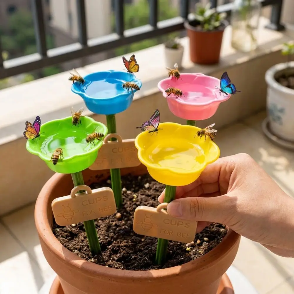 Flower Shaped Bee Watering Station Colorful Weatherproof Pollinator Feeder Rust-resistant UV Resistant Insect Drinking Cup