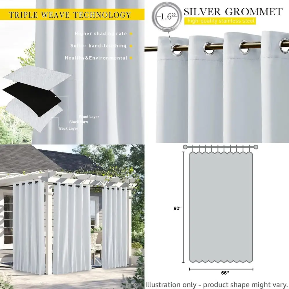 

Водонепроницаемые уличные шторы, 90 дюймов в длину, ветрозащитные, с люверсами, с задними креплениями, светонепроницаемые, серовато-белые