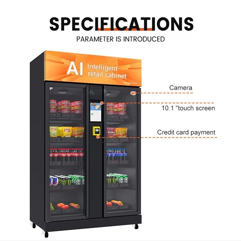 Customizable AI Smart Cooler Vending Machine Large Capacity Touch Screen Camera Monitoring Remote Management System Commercial