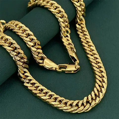 Luxury 24K 9999 Pure Gold real gold Men 10MM50CM sideways necklace boss necklace