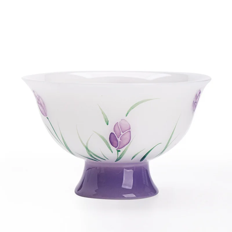HYS New Chinese Hand-painted Tulip Ice Seed Jade Teacup Master Cup Guest Cup Exquisite Tea Tasting Cup Ceramic Kung Fu Tea Set 5