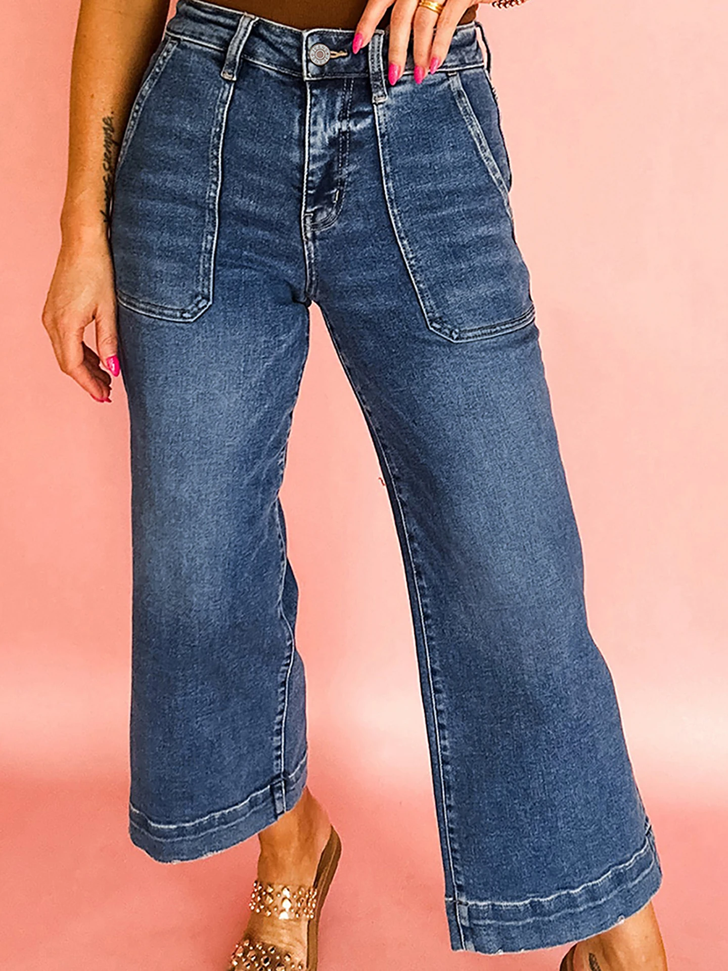 Nine pantalones vaqueros Retro de cintura alta y pierna ancha para mujer, corte holgado de algodón, corte recto, uso diario, marca china no deformable