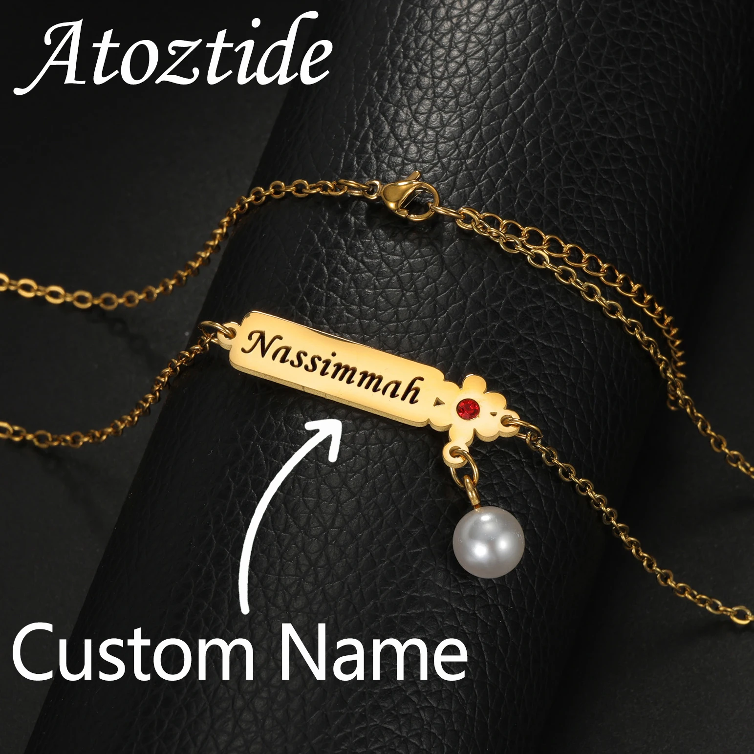 

Atoztide индивидуальное ожерелье с полым именем для женщин с ювелирными изделиями из бисера из нержавеющей стали, колье-цепочка с короной, индивидуальный подарок на день рождения