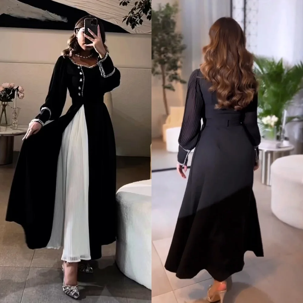 Robe de Soirée Trapèze Drapée en Jersey et Strass, Tenue Mi-Longue à Col en V, sur Mesure, pour Occasions