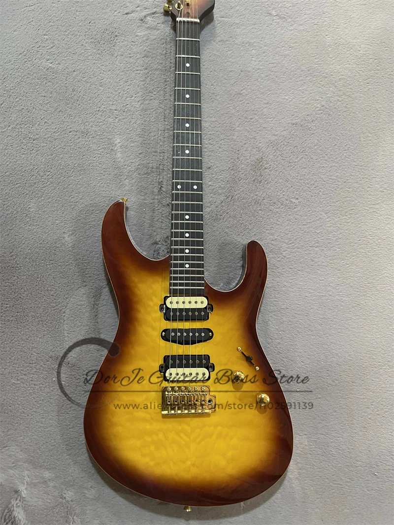 Sunburst Electric Guitar Suh Guitar Quilted Maple Top Golden Bridge HSH Pickups  Rosewood Fingerboard 22 Frets