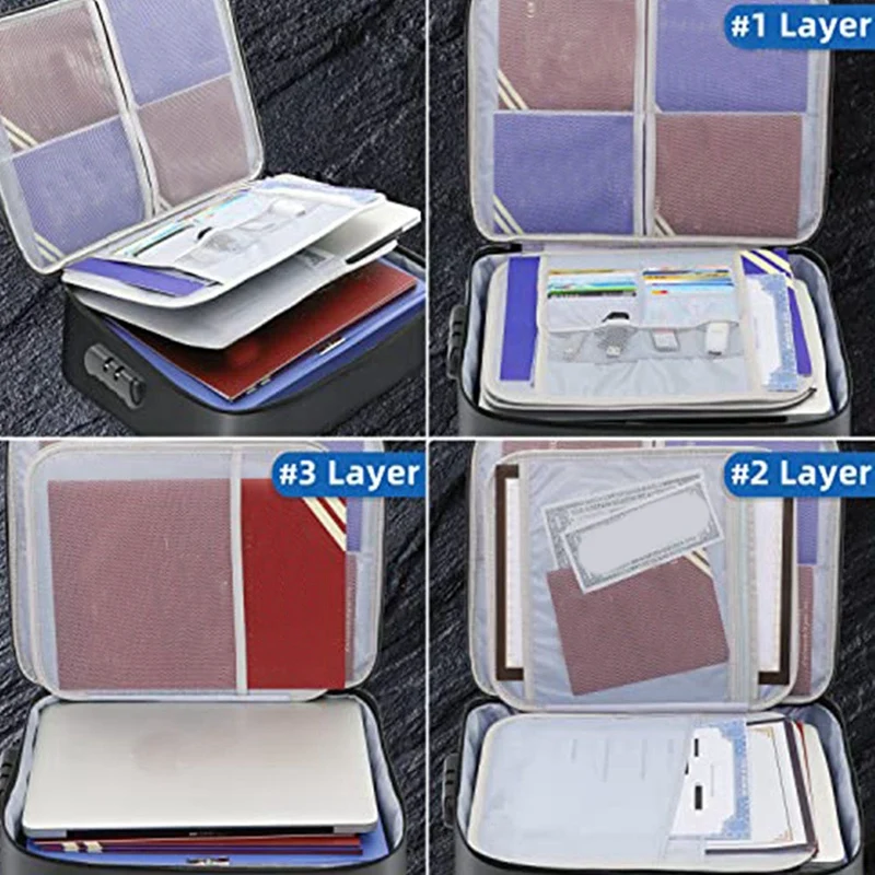 A16R-Document Bag With Lock - Fireproof Moisture Proof 3-Layer 15X11 Inch Important Document Organizer