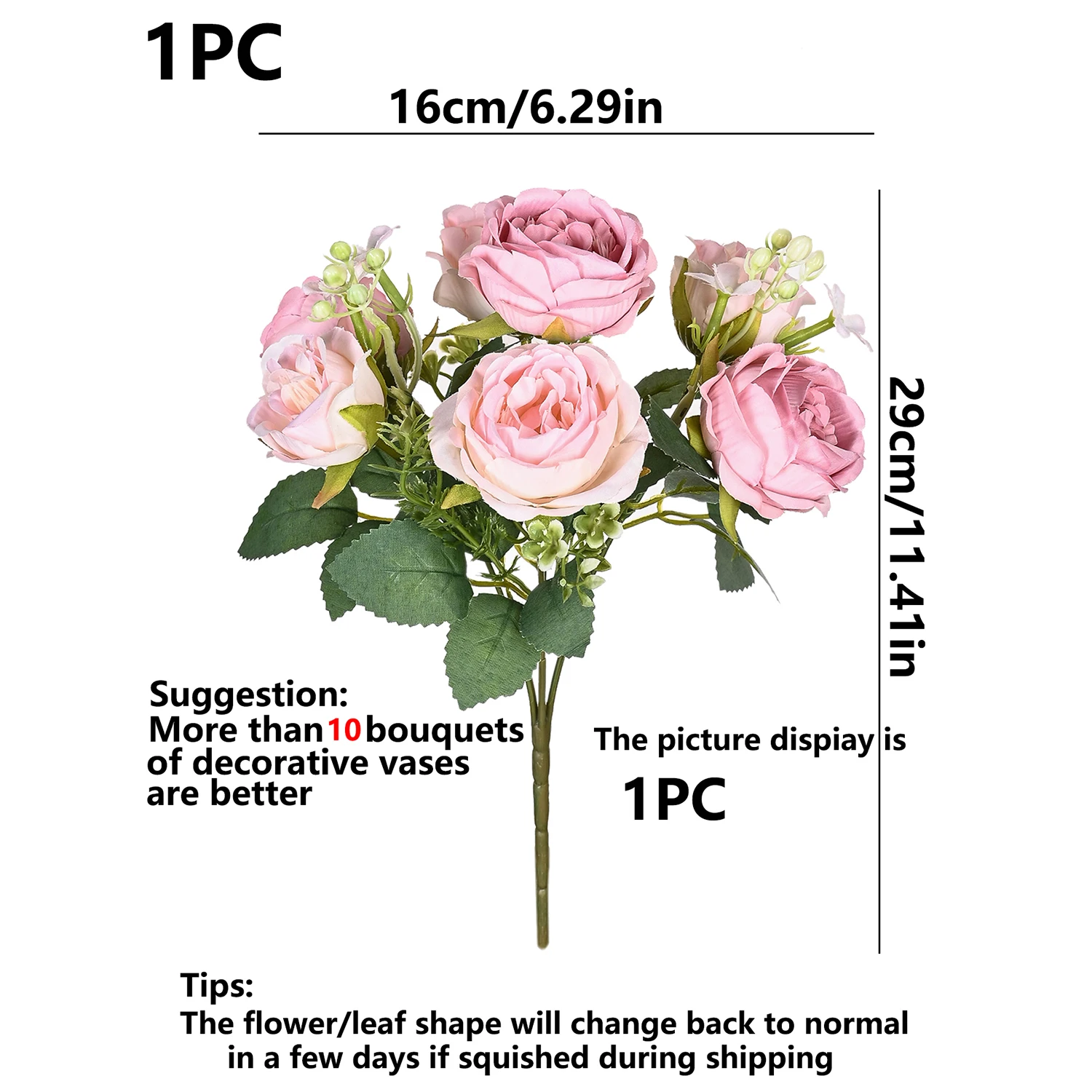 6 Stück Künstliche Pfingstrosen-Blumenpflanzen, Vase, Tisch-, Wohn-, Garten-Dekoration, Hochzeits-Arrangement, Seiden-Brautstrauß, DIY-Geschenk – Detail 1