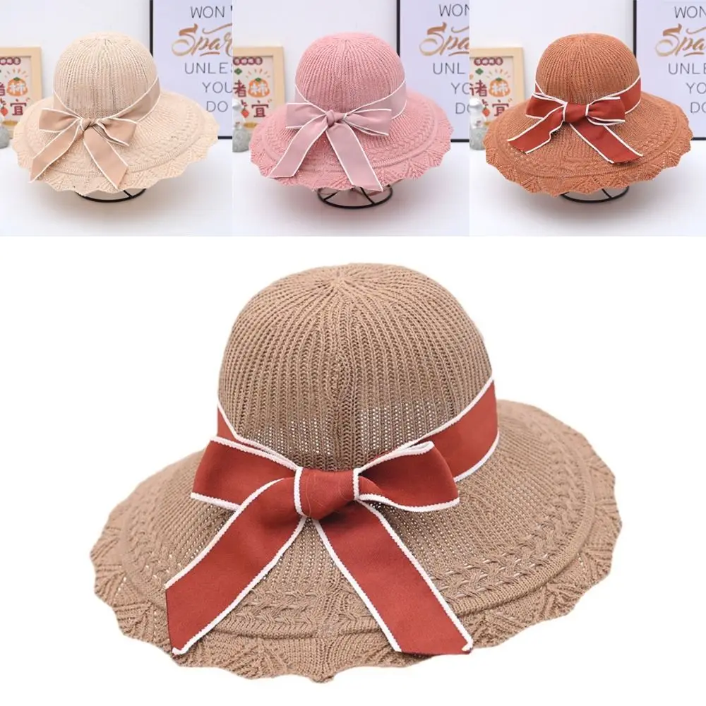 

New Bowknot Bucket Hat Breathable Sunscreen Fishermen Cap Foldable Visor Hat Women