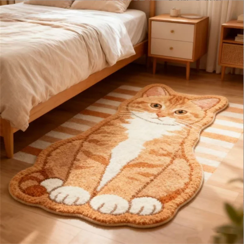 Cute Little Cat Imitation Cashmere Carpet Soft Bedroom Bedside Rug Living Room Decor Irregular Shape Easy Maintenance