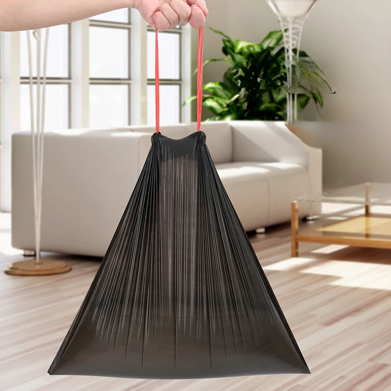 75PCS Black Drawstring Garbage Bags Household Garbage Bags Disposable Living Room Kitchen Bathroom Multipurpose Cleaning Tools