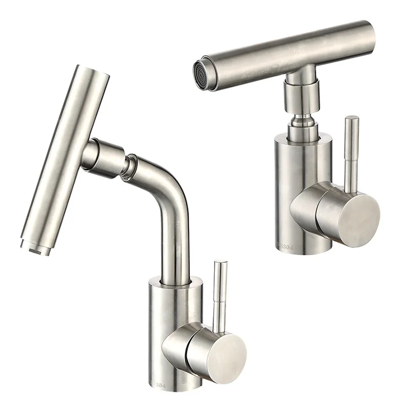 

304 Stainless Steel Universal Rotating Basin Faucet, Bathroom Cabinet Washbasin Ceramic Basin Hot and Cold Faucet Household
