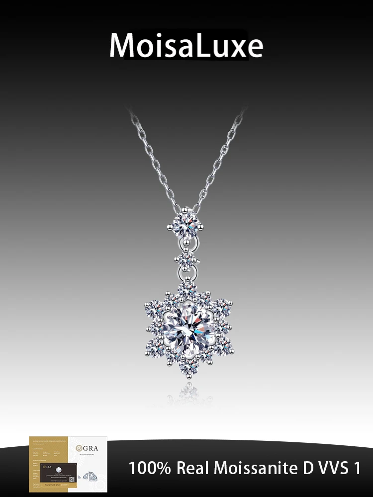 

MoisaLuxe Official Store Plata Sterling 925 Silver Pendant Snowflake Pendant Moissanite Necklace For Women Clavicle Chain Items
