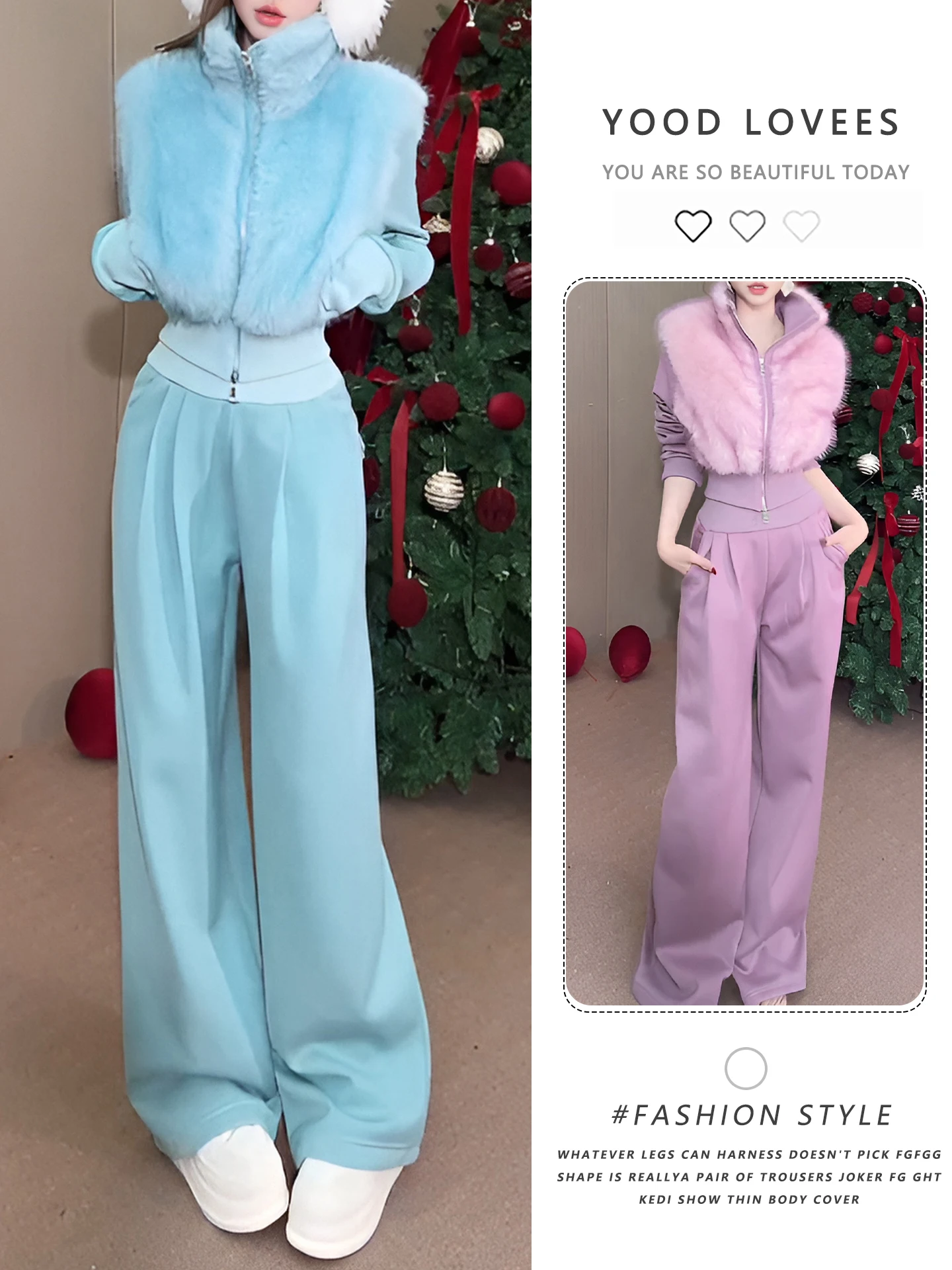 

Ladies' Winter Fashion Set Lazy Sweater Coat High Collar Wide Leg Pants Pure Desire Two-Piece Suit Casual Comfortable Outfit