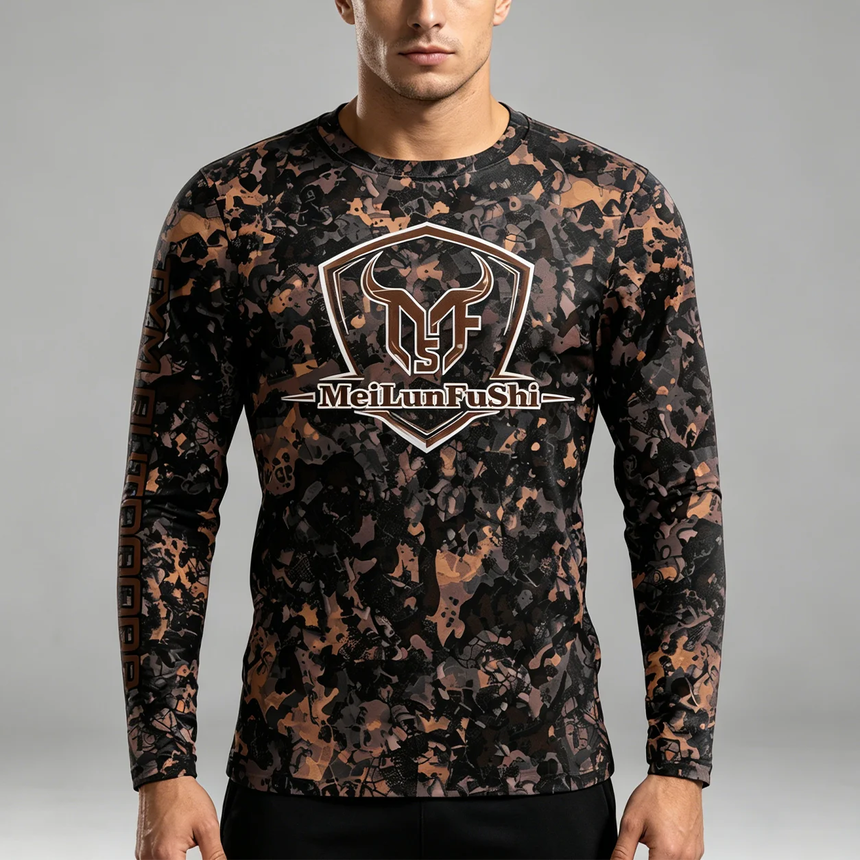 Ungle Tree Bark Camouflage Print Long Sleeve Shirt Men's Hunting Camping Fishing Breathable T-shirt Outdoor Sports Casual Tops