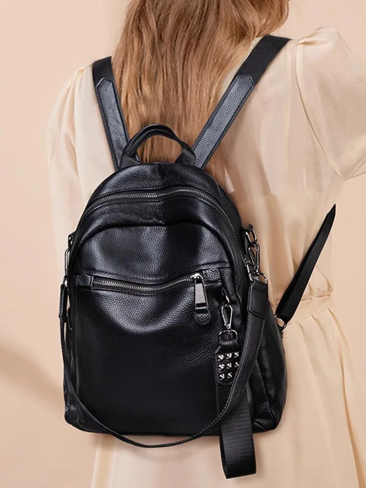Genuine Cowhide New Women Backpack, Aidrani Fashion Leather Rucksack, Casual Shoulder Bag for Travel Work Daily Use