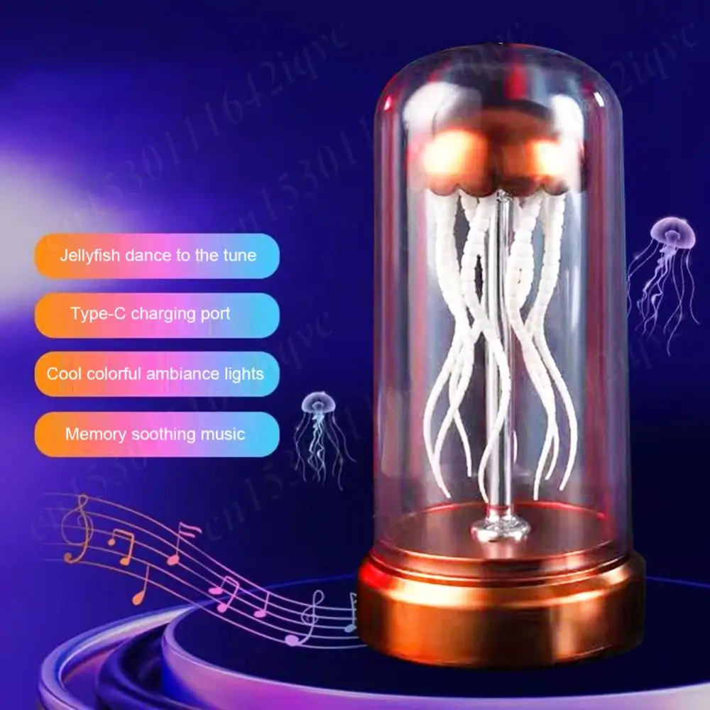 Jellyfish Lamp with Music Bedside RGB Lamp Type-C Charging Colorful Night Light Atmosphere Light Aquarium Ocean Night Lights