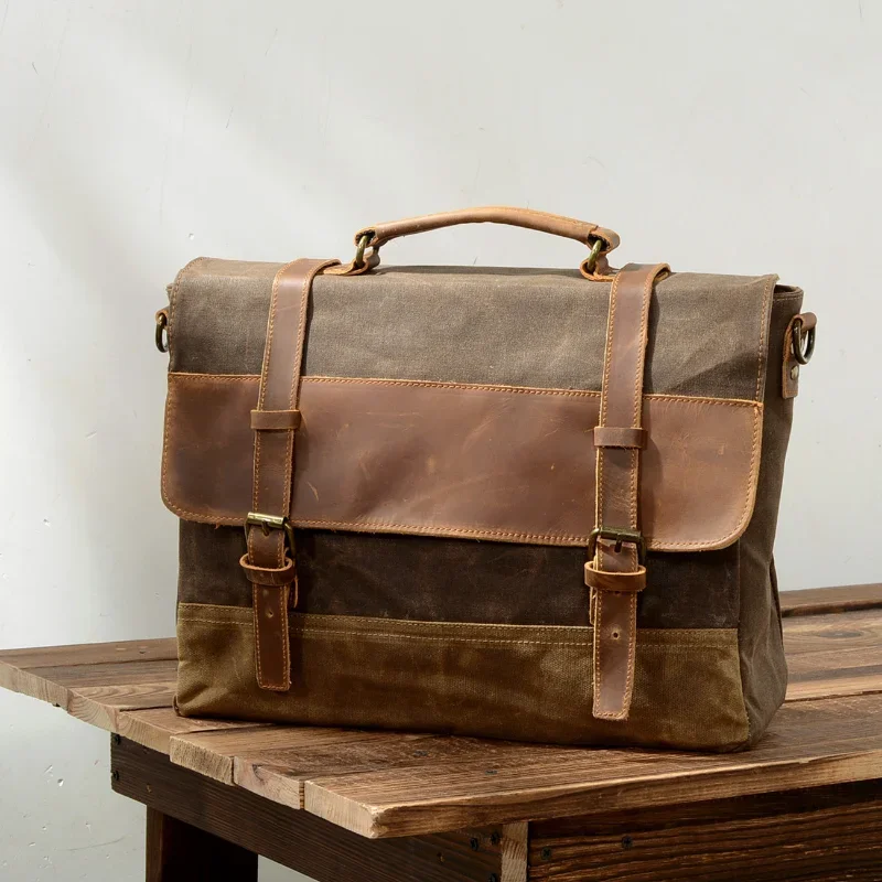 

Chikage Waterproof Canvas Briefcase Euramerican Fashion Men's Bag Vintage Business Bag Single Shoulder Crossbody Handbag