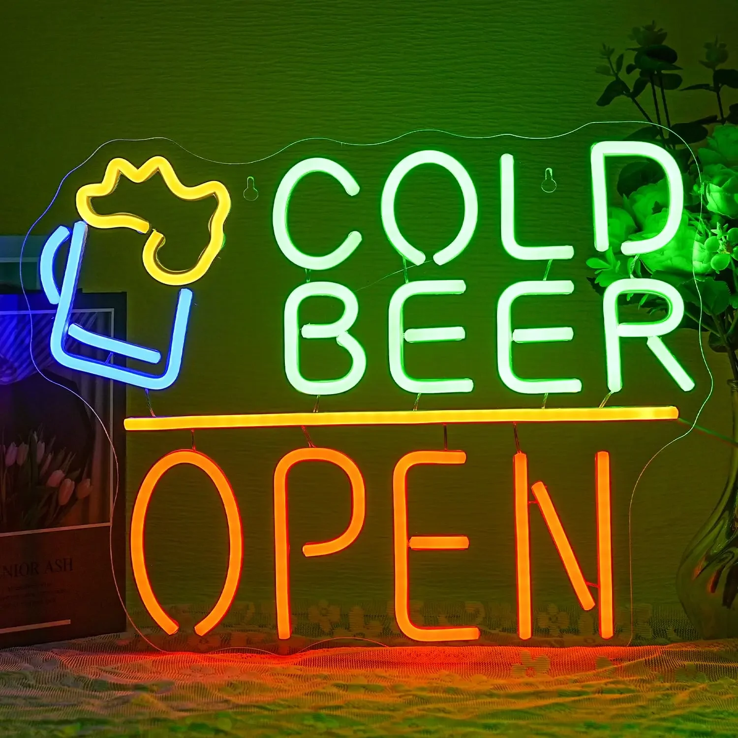 Cold Beer Open Neon Sign for Wall Decor Cold Beer Signs Led Neon Lights for Man Cave Store Bar Party Bistro Decoration