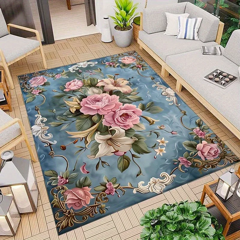 

Luxurious Vintage Floral Print Area Rug Non-Slip Machine Washable Floor Mat for Living Room Bedroom Office Decor Washable Carpet
