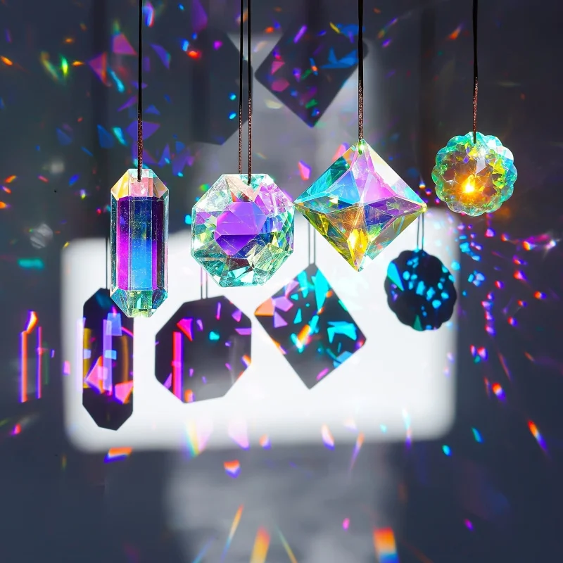 Sun Catcher Prism Mirror Light Cube Colorful Heart Gemstone Crystal Ball Glass Rainbow Light-Transmitting Ornament