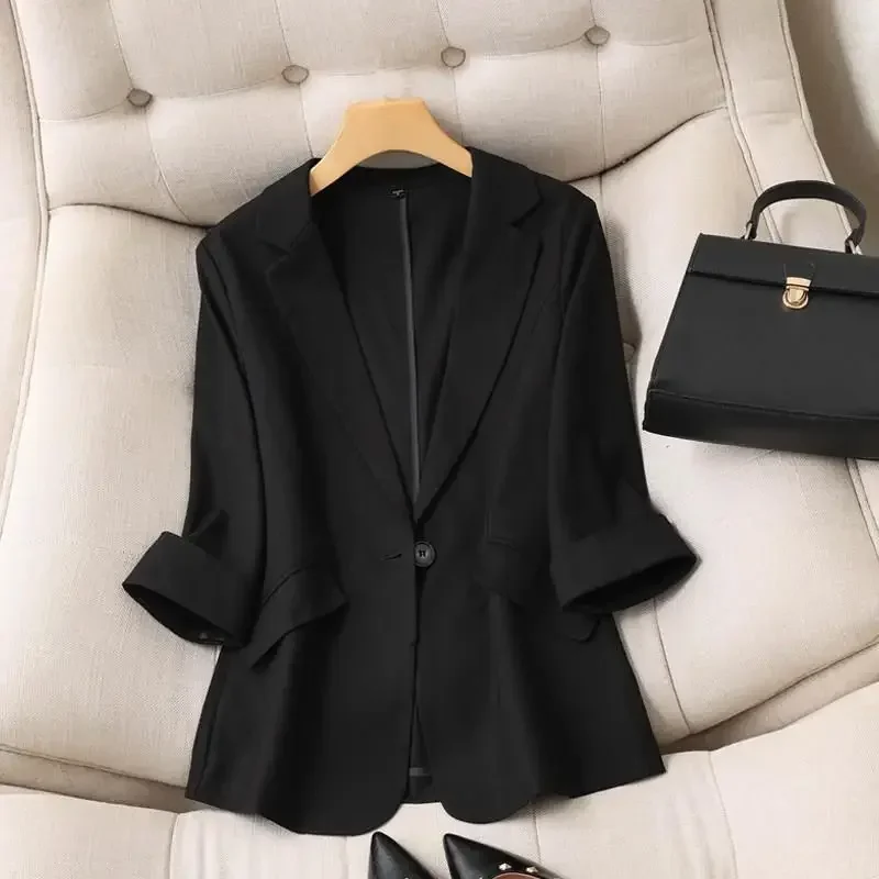 Loose Solid Color Versatile Three Quarter Suit Coat 2025 New Spring and Summer Korean Edition Thin Casual Commuting Simple