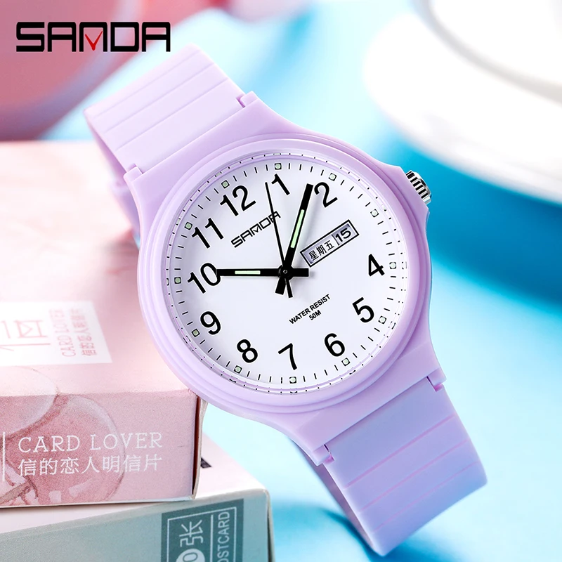 SANDA-Reloj de cuarzo informal para Mujer, cronógrafo luminoso con calendario semanal, resistente al agua hasta 30M