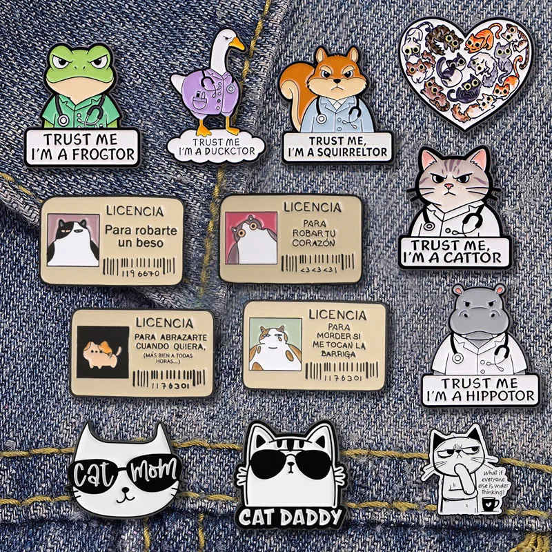 Cross border accessories, animal cat hippopotamus doctor brooch, clothing backpack alloy brooch accessories