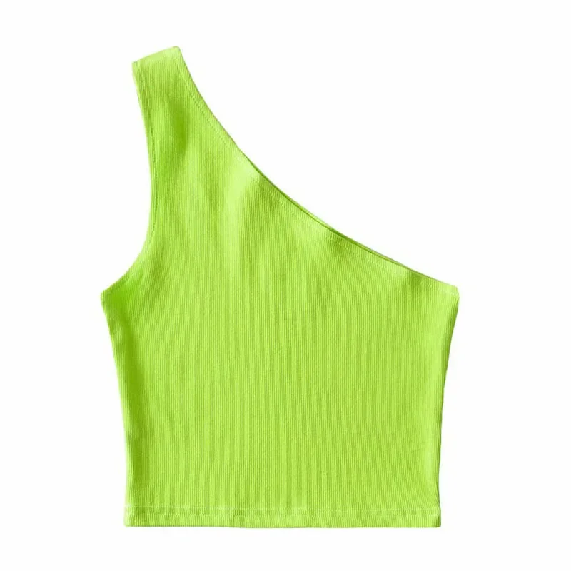 One Shoulder Cropped Tanks Top Women Summer Sleeveless Tanks Camis Sexy Oblique Collar Elastic Corset Slim Crop Tops Tube Lady image 3