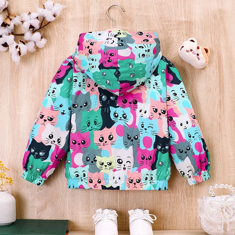 Autumn Jacket for Girls Coats Hooded Cat Pattern Baby Girls Clothes Outerwear Kid Sports Windproof Jacket Toddler Winter Clothes